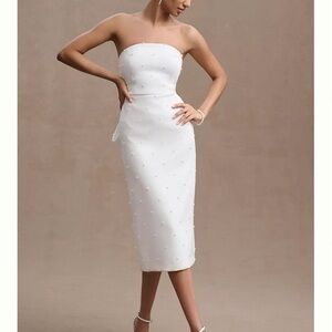 Sachin & Babi Gemma Strapless Back-Bow Pearl Midi Dress